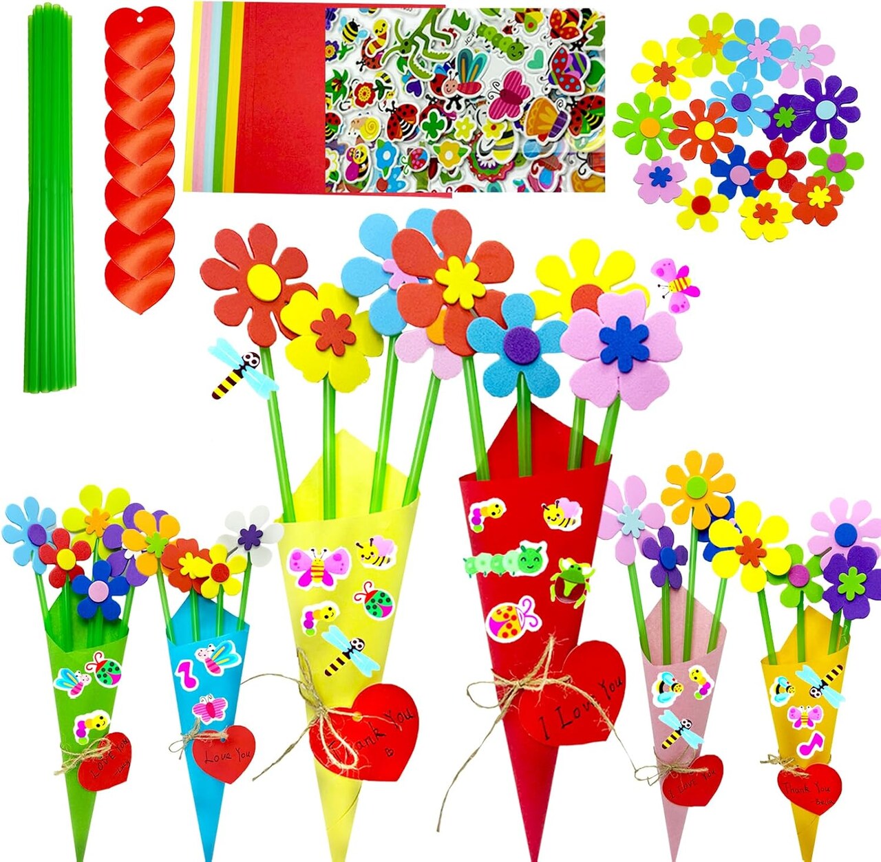 24 Packs Flower Crafts Kit - Make Your Own Flower Bouquet Craft Kit, Spring Crafts and Mother’s Day Crafts